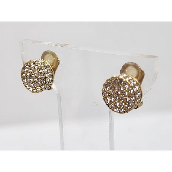 Vintage Earrings Crystal Rhinestone Pave Stud Dome Dimensional Circle Fancy - Picture 4 of 7